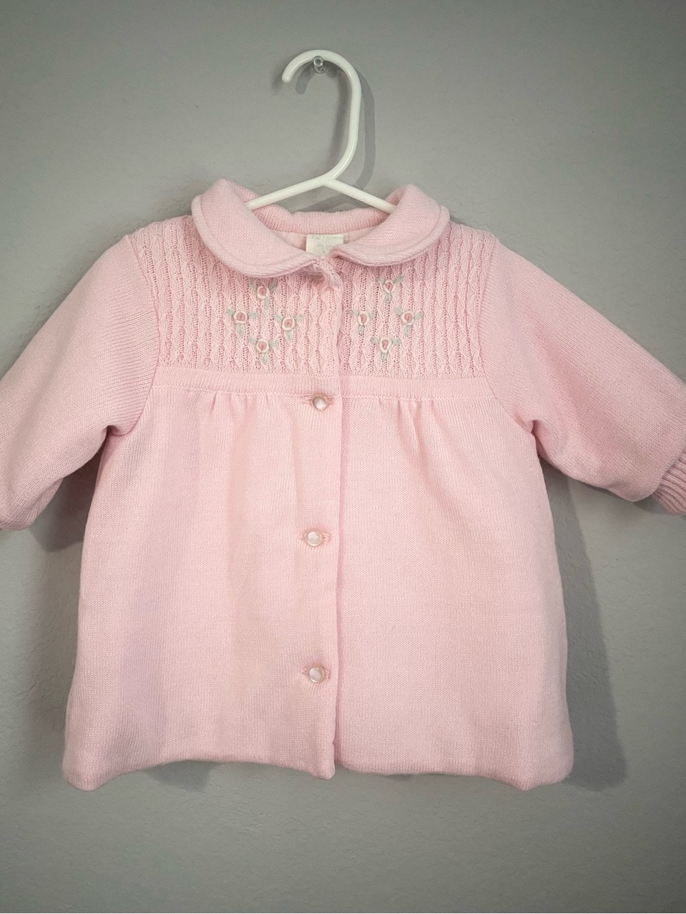 Baby pink traditional smocked embroidered vintage baby coat 6-9m heirloom jacket